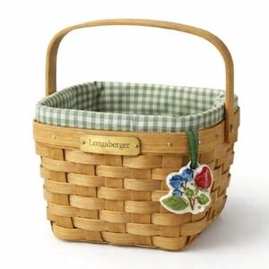 Longaberger Berry Ceramic Basket Tie-On Strawberry Blueberries with Ribbon 21-15